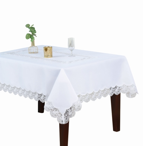 Obrus 140x200 biały kwadrat Rosse z koronką w różyczki 