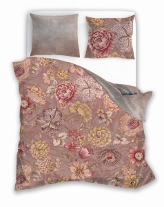 Pościel Satynowa 140x200 Cyfrowo drukowana Nobile Kwiaty Pudrowa różowa