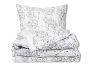 Pościel Satynowa 160x200 EXCLUSIVE  Kwiaty w szarości Wiosenna   
