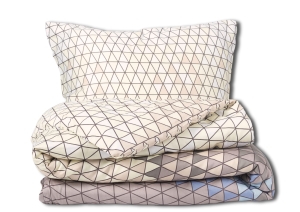 Pościel Satynowa 160x200 EXCLUSIVE  Geometryczna w odcieniach beżu Wiosenna    