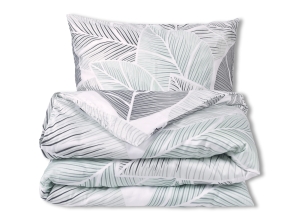 Pościel Satynowa 220x200 EXCLUSIVE Liście w odcieniach zieleni i szarości 