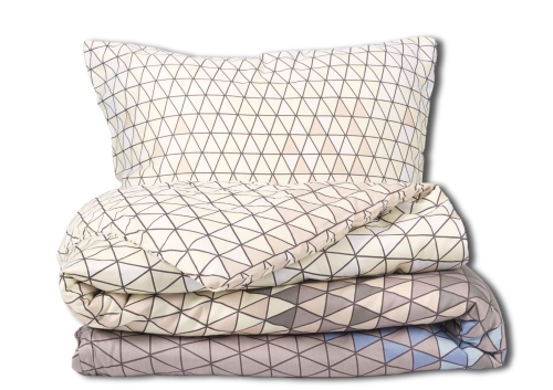 Pościel Satynowa 220x200 EXCLUSIVE  Geometryczna w odcieniach beżu Wiosenna    