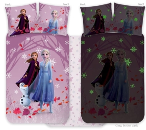 Pościel Niemowlęca Świecąca w ciemności 100x135 + 40x60 Kraina Lodu Frozen Elsa i Anna