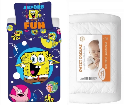 Komplet do łóżeczka 100x135 Kołdra + Pościel Sponge Bob Dziecięcy 
