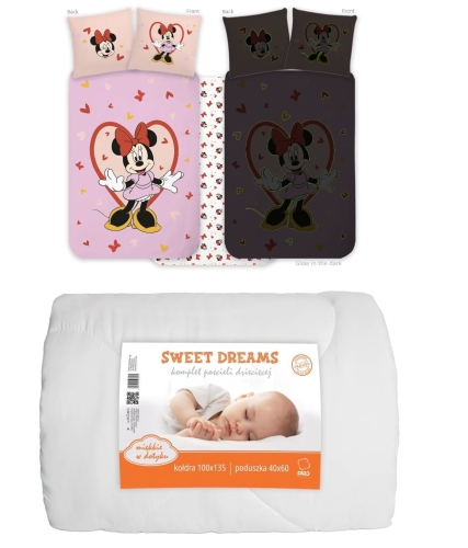 Komplet do łóżeczka 100x135 Kołdra + Pościel Myszka Minnie Świecąca Dziecięca