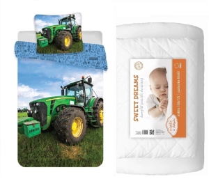 Komplet do łóżeczka 100x135 Kołdra + Pościel Traktor Zielony Dziecięcy 