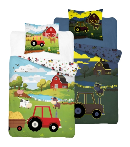 Pościel Świecąca w ciemności 160x200 Traktorek Czerwony Farma 