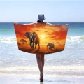 Ręcznik Plażowy Kąpielowy XXL 100x180 SUMMER Słonie o Zachodzie Słońca