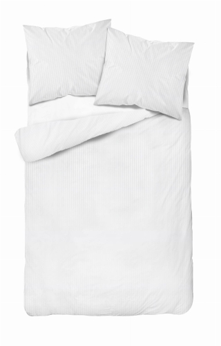 Pościel Adamaszkowa 140x200 Hotelowa Pasek 4mm Biała Poszwa