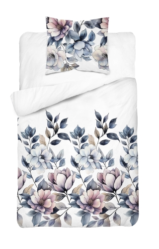 Pościel Bawełniana 140x200cm Kwiaty niebieskie na jasnym tle 