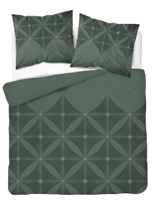 Pościel Satynowa 160x200 Geometryczna Zielona