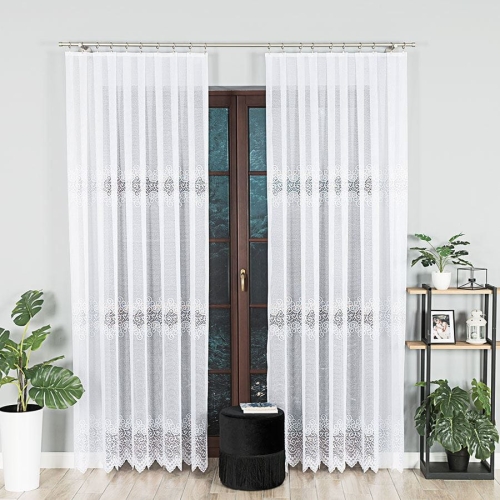 Firanka gotowa żakardowa VIOLETTA 300x250cm Balkonowa biała 