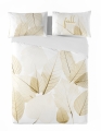  Pościel Satyna Bawełniana PRESTIGE 160x200 Złote liście na jasnym tle