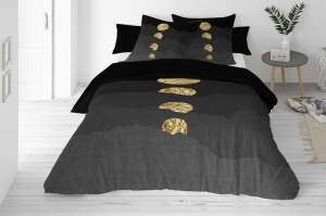 Pościel Satyna Bawełna PRESTIGE 220x200 Geometryczna Grafitowa Złota