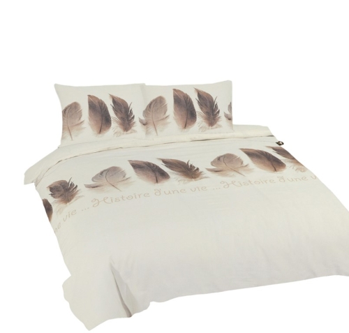 Pościel Bawełniana 160x200 UNIVERSAL Piórka Beżowa