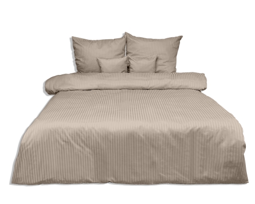 Posciel z Adamaszku 160x200 paski 1 cm Beżowa