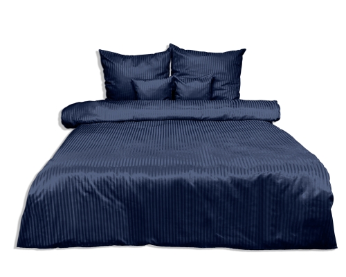 Posciel z Adamaszku 160x200 paski 1 cm Granatowa