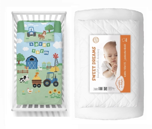 Komplet do łóżeczka 90x120 Kołdra + Pościel Traktorek Farma 