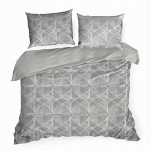 Pościel Satynowa 140x200 Geometryczna Szara Popiel
