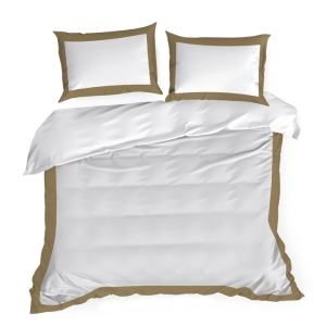 Pościel Satynowa 160x200 Laura Biała z beżową/złocistą lamówką 