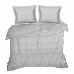 Pościel Bawełniana 220 x 200 3cz Retro z ozdobną koronką srebrna 