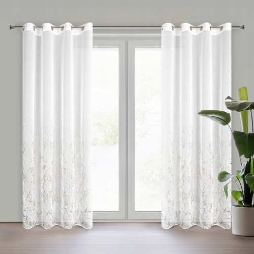 Firana gotowa 140x250 biała + złota na przelotkach