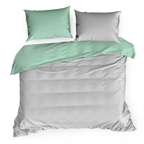 Pościel Satyna bawełniana 220 x 200 dwustronna 3cz. Nova colour srebrna + miętowa 