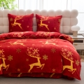 Pościel Świąteczna 160x200 Renifery Złote Czerwona Pluszowa 