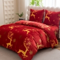 Pościel Świąteczna 160x200 Renifery Złote Czerwona Pluszowa 