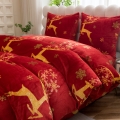 Pościel Świąteczna 160x200 Renifery Złote Czerwona Pluszowa 