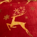 Pościel Świąteczna 160x200 Renifery Złote Czerwona Pluszowa 