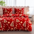 Pościel Świąteczna 160x200 Choinki Gwiazdki Czerwona Pluszowa  
