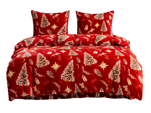 Pościel Świąteczna 160x200 Choinki Gwiazdki Czerwona Pluszowa  