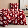 Pościel Świąteczna 160x200 Bałwanki Czerwone Pluszowa 
