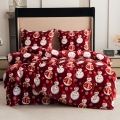 Pościel Świąteczna 160x200 Bałwanki Czerwone Pluszowa 