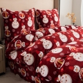 Pościel Świąteczna 160x200 Bałwanki Czerwone Pluszowa 