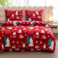 Pościel Świąteczna 160x200 Gwiazdorki Choinki Czerwone Pluszowa 