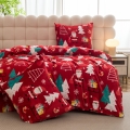 Pościel Świąteczna 160x200 Gwiazdorki Choinki Czerwone Pluszowa 