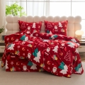 Pościel Świąteczna 160x200 Gwiazdorki Choinki Czerwone Pluszowa 