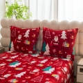 Pościel Świąteczna 160x200 Gwiazdorki Choinki Czerwone Pluszowa 