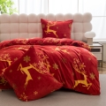 Pościel Świąteczna 220x200 Renifery Złote Czerwona Pluszowa  