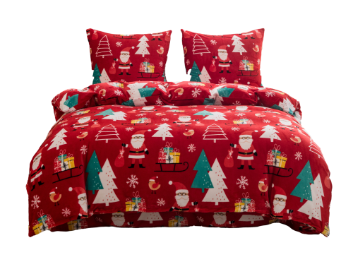Pościel Świąteczna 220x200 Gwiazdorki Choinki Czerwone Pluszowa  