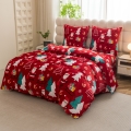 Pościel Świąteczna 220x200 Gwiazdorki Choinki Czerwone Pluszowa  