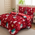 Pościel Świąteczna 220x200 Gwiazdorki Choinki Czerwone Pluszowa  
