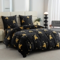 Pościel Świąteczna 220x200 Renifery Złote Zimowa Ciepła Pluszowa Czarna