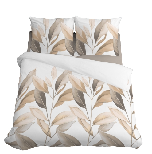Pościel Satynowa 160x200 Liście w odcieniach beżu Jesienna