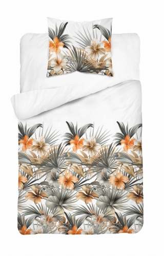 Pościel Satynowa 140x200 Kwiaty Rudo Popielate