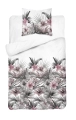 Pościel Satynowa 140x200 Kwiaty Różowo Popielate