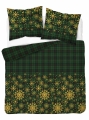 Pościel Świąteczna Satynowa 220x200 Kratka Zielona Gwiazdki 