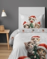 Pościel Świąteczna 160x200 Kotki Świąteczne MERRY CHRISTMAS   